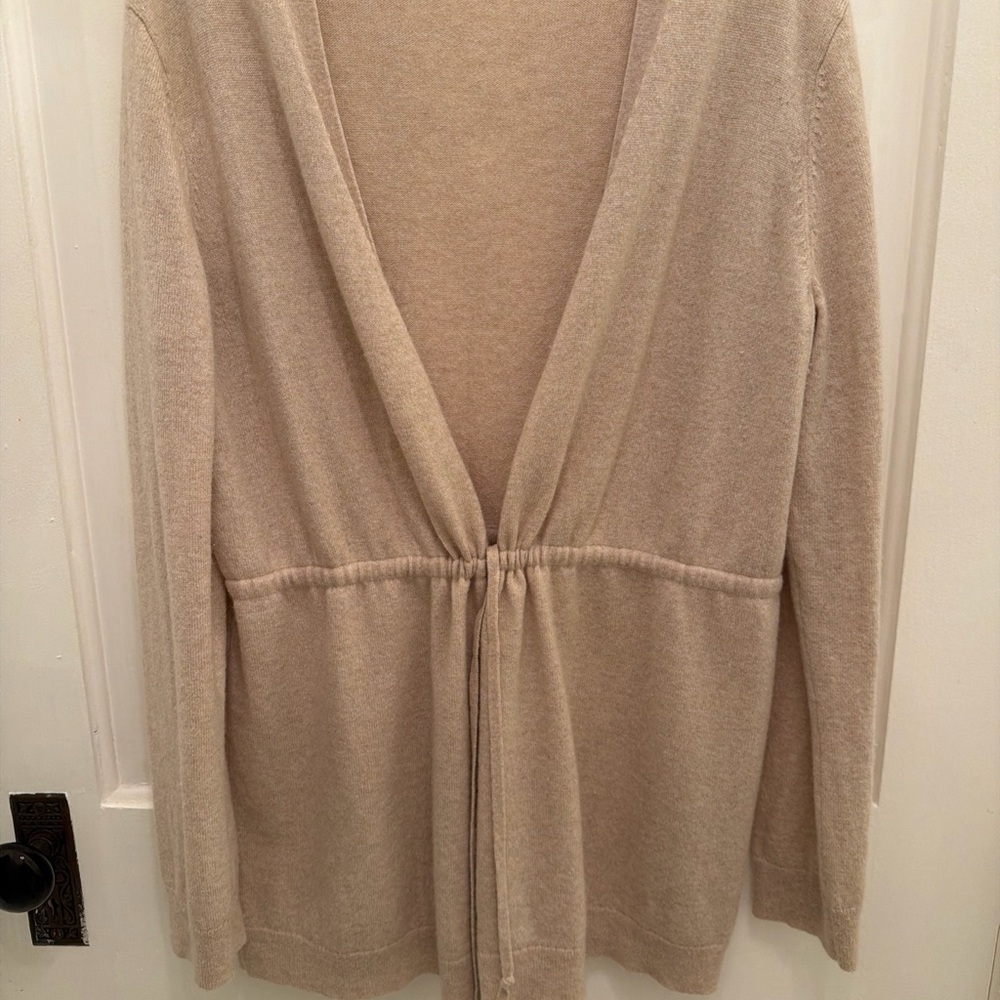 Theory Camel Tan Cashmere Long Sleeve Open Front Cardigan Womens Sweater Large